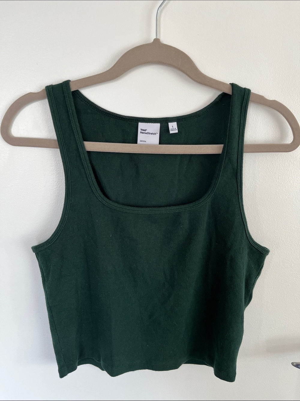 TNA Dark Green Ribbed Square-Neck Tank